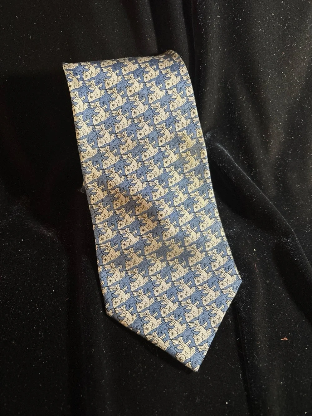 MC Escher Blue Tessellation Fish Pattern Silk Tie